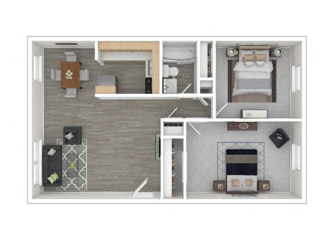Floor plan for 2 beds, 1 bath, 750 sqft